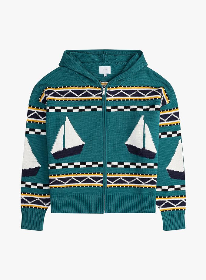 RHUDE BATEAU KNIT ZIP UP HOODIE Same Day Delivery