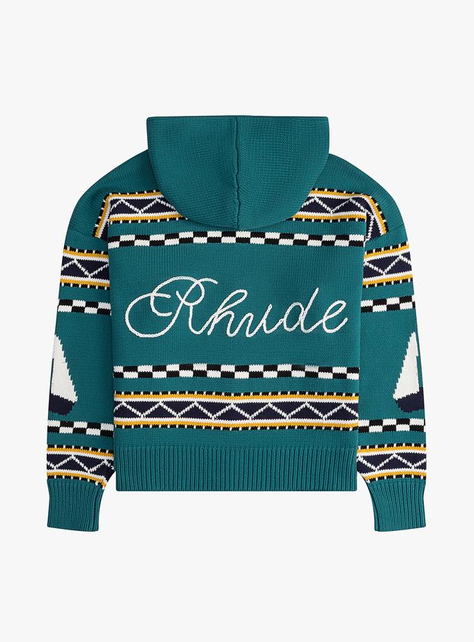 RHUDE BATEAU KNIT ZIP UP HOODIE Same Day Delivery