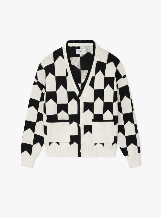 RHUDE CHEVRON CHECKERED KNIT CARDIGAN New Arrival