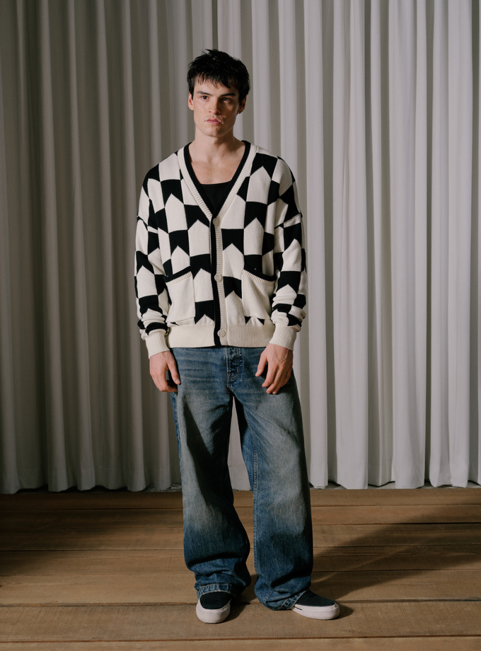 RHUDE CHEVRON CHECKERED KNIT CARDIGAN New Arrival