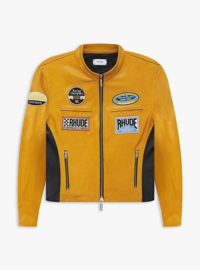 RHUDE LEATHER RACING JACKET For Sale