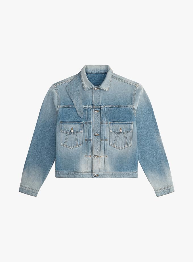 RHUDE NECK-STRAP DROP-NECK DENIM TRUCKER JACKET Same Day Delivery